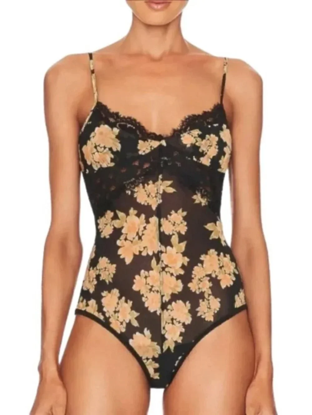 NWT Intimately Free People Monday Morning Floral Bodysuit in Antique Black Combo